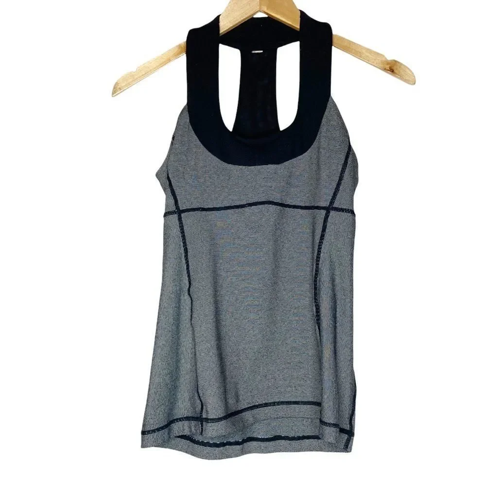 LULULEMON | Scoop Neck Black & Gray Microstripe RacerBack Tank